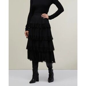 Rachel Parcell Black Tiered Chiffon Midi Skirt - Dark Academia, Whimsigoth Sz. 6